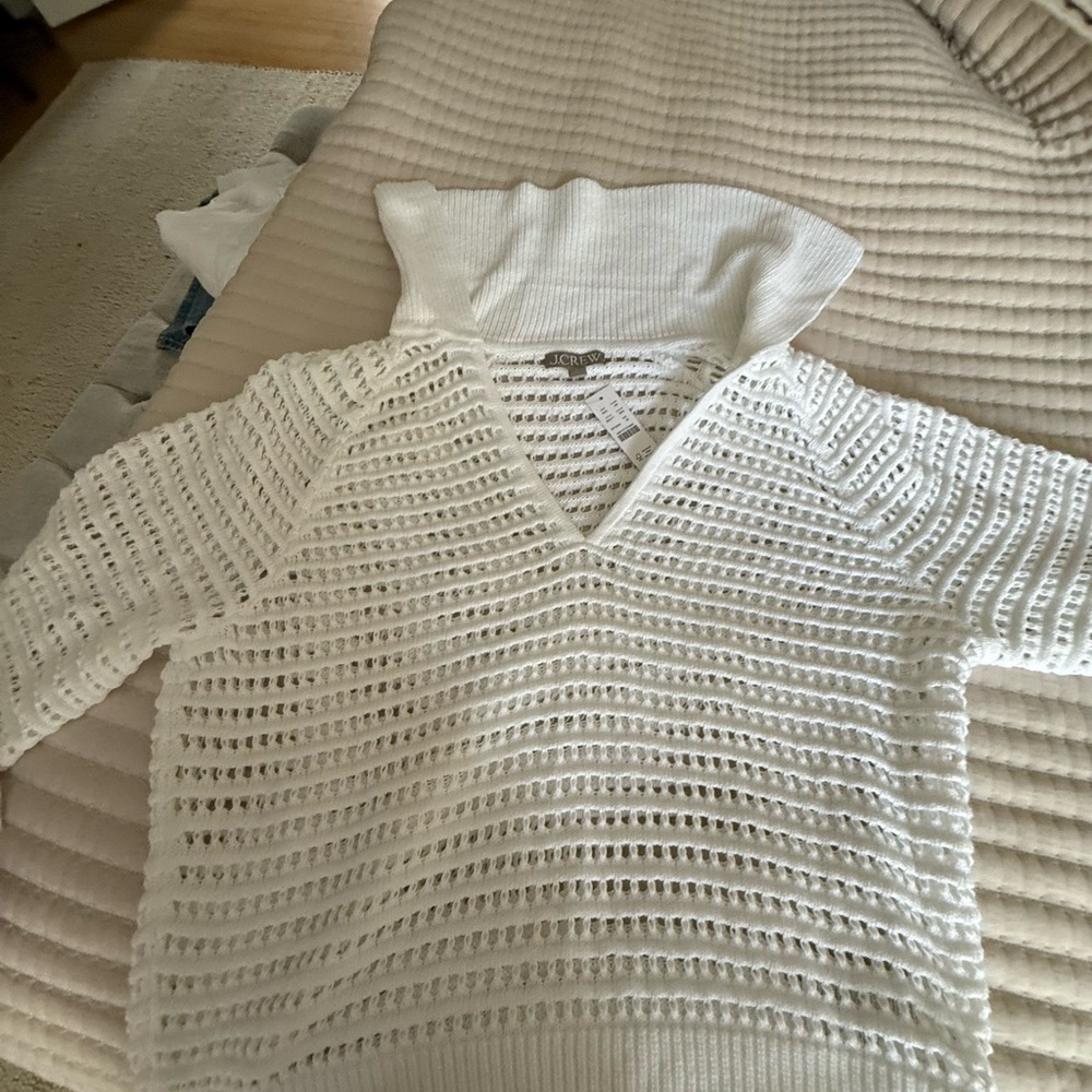 J. Crew White V-Neck Knit Sweater